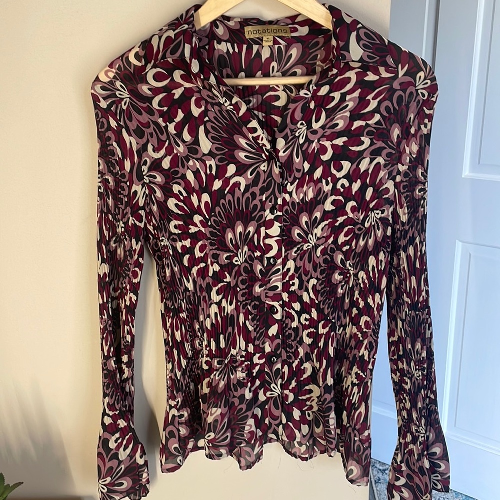 Notations accordion style button down shirt